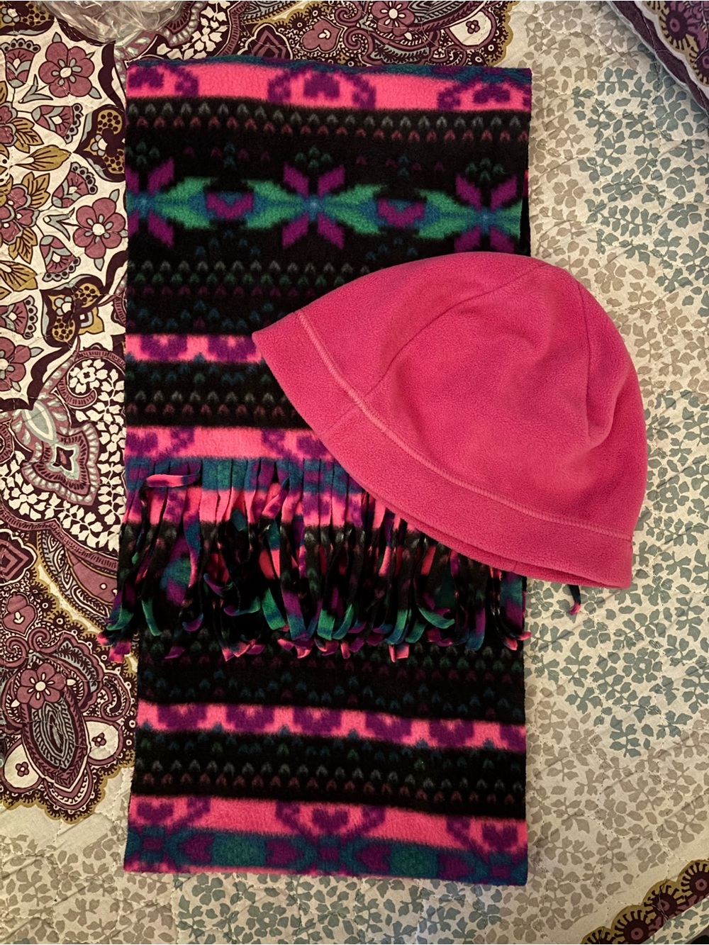 Old Navy Colorful Patterned Scarf and Matching Hat